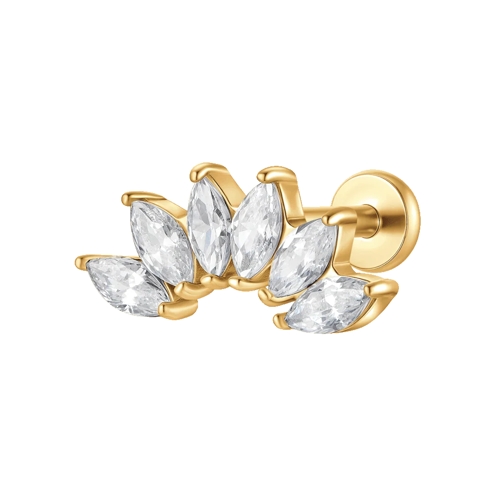 Piercing Luca Barra Pvd Oro 6 Foglioline Cristalli