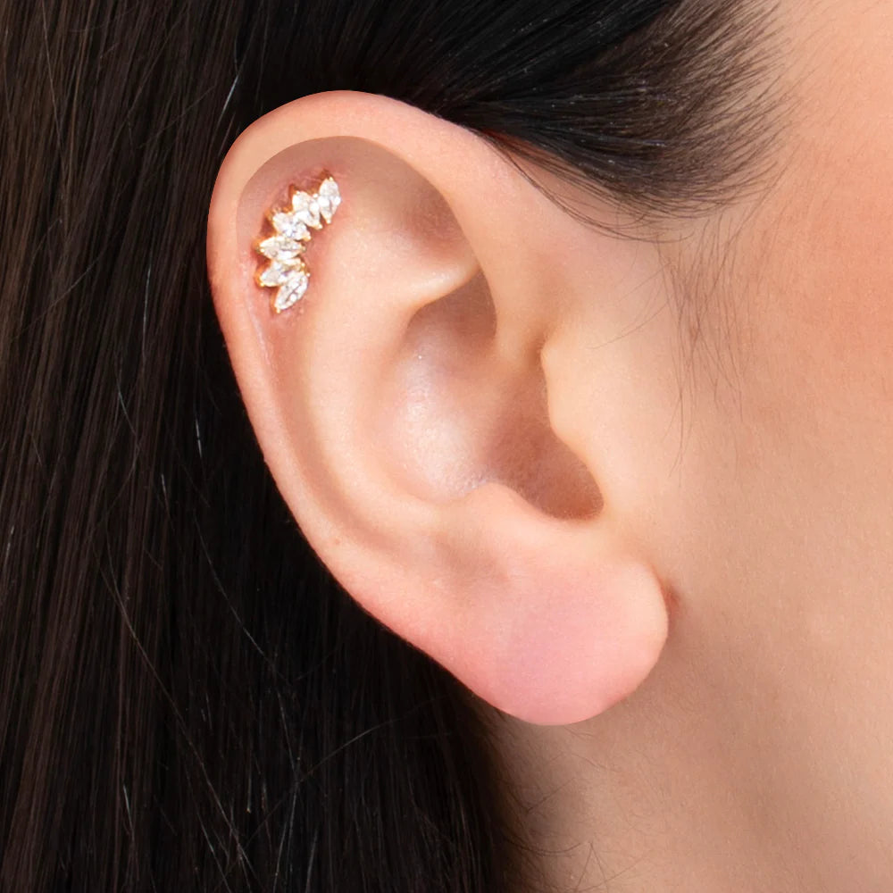 Piercing Luca Barra Pvd Oro 6 Foglioline Cristalli