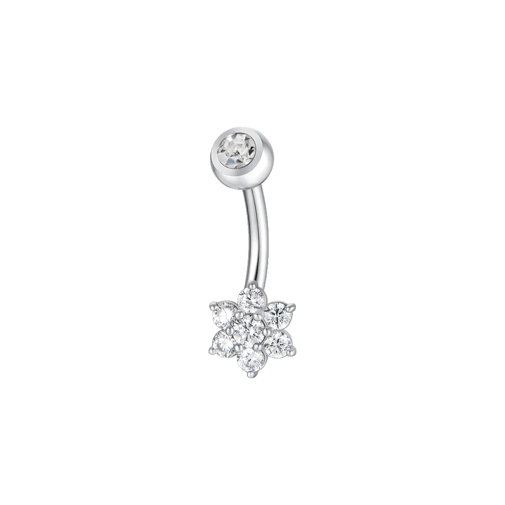 Piercing Luca Barra Acciaio Ad Arco Fiore Con Cristalli