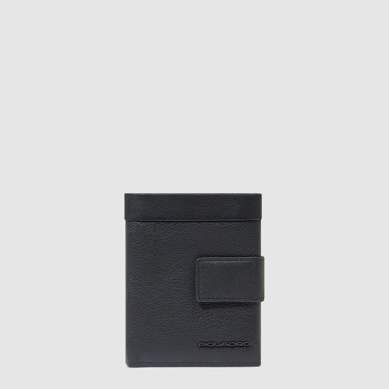 Portafoglio Piquadro Tascabile Uomo Portadocumenti Tessuto Inserti Pelle Nera
