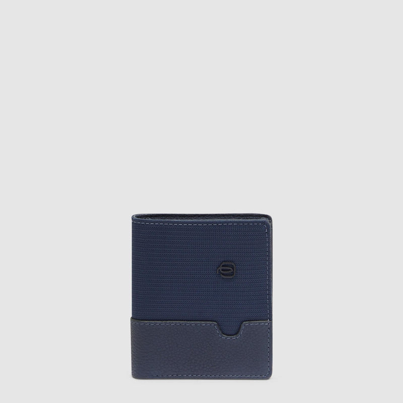 Portafoglio Piquadro Uomo Verticale Portamonete Tessuto Inserti Pelle Blu