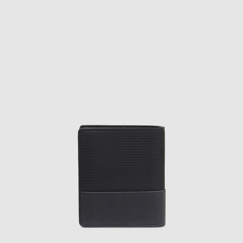 Portafoglio Piquadro Uomo Verticale Portamonete Portadocumenti Tessuto Inserti Pelle Nera