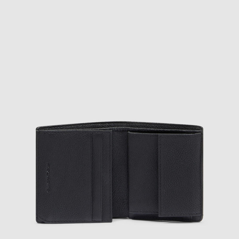 Portafoglio Piquadro Uomo Verticale Portamonete Portadocumenti Tessuto Inserti Pelle Nera