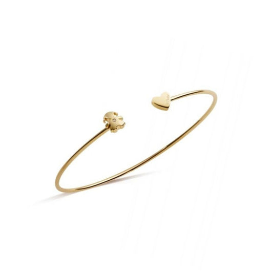 Bracciale Rigido Lebebé Les Petits Oro Giallo 9 Kt aperto Cuore E Bimba Diamante