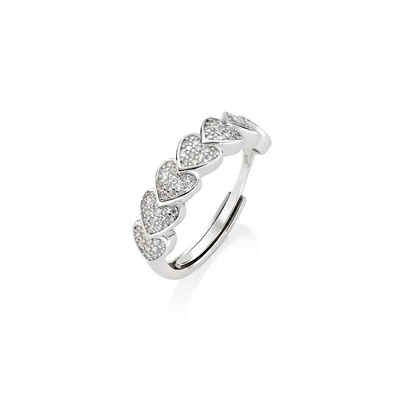 Anello Regolabile Amen Tanti Cuori Argento 7 Pavè Di Zirconi - Misura 10-14