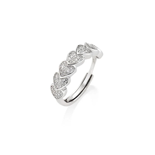 Anello Regolabile Amen Tanti Cuori Argento 7 Pavè Di Zirconi - Misura 10-14