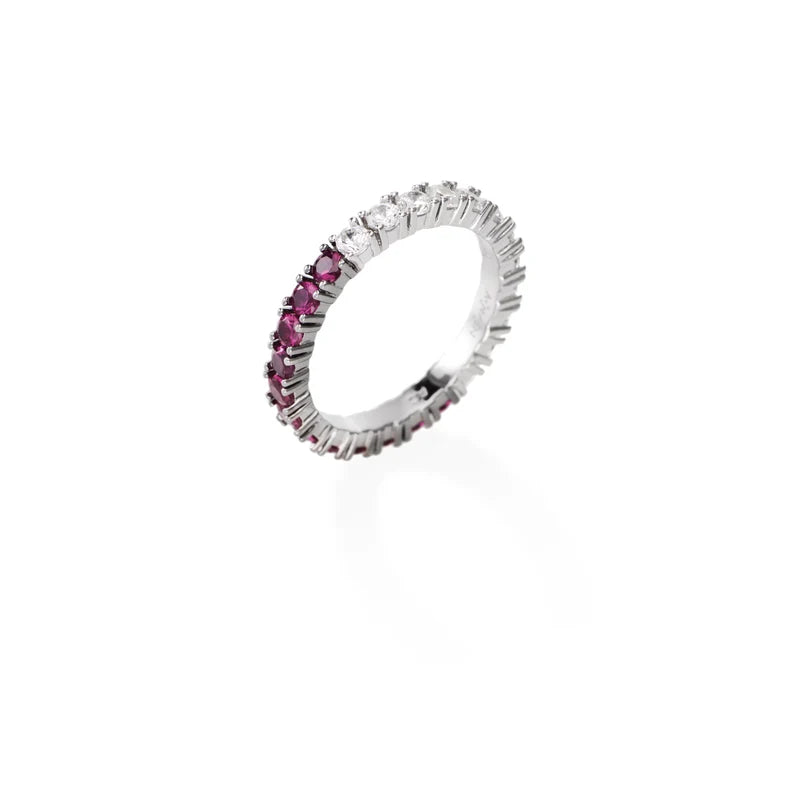 Anello Amen Diamond Argento con Zirconi Bianchi/Fucsia - Misura 14