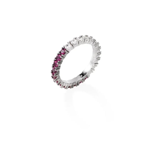 Anello Amen Diamond Argento con Zirconi Bianchi/Fucsia - Misura 14