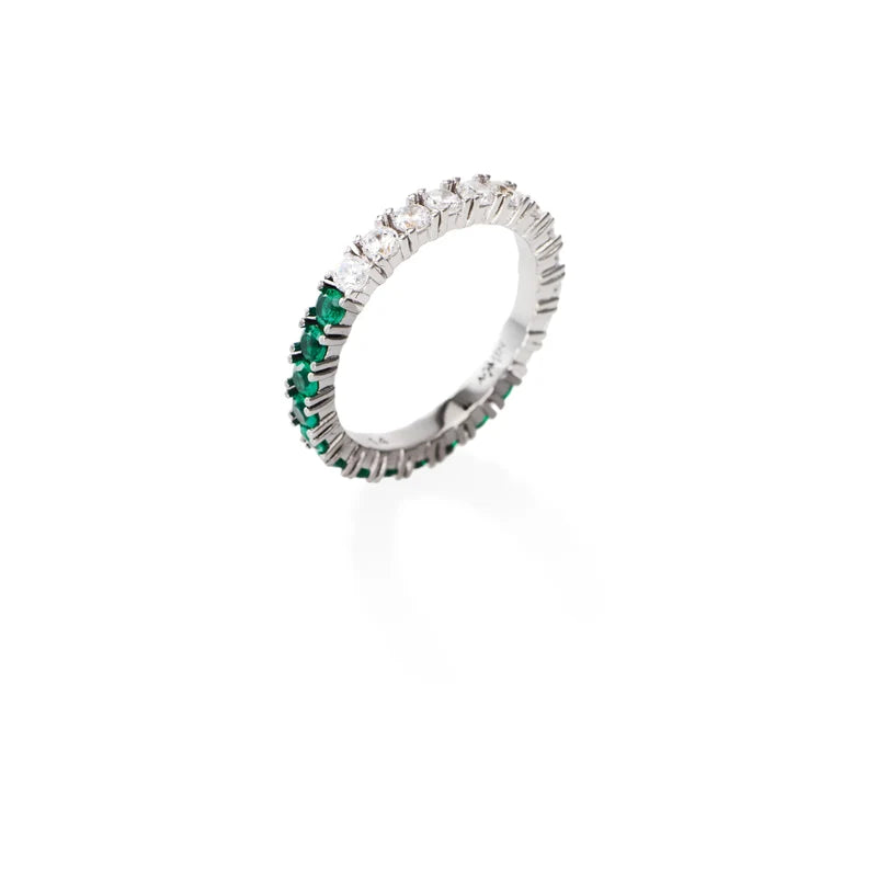 Anello Amen Diamond Argento Zirconi Bianchi e Verdi - Misura 16