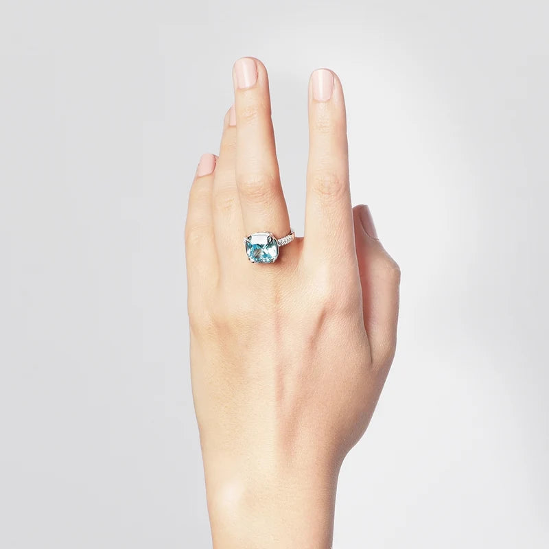Anello Amen Cocktail Argento Zircone Quadrato Acqua Marina e Zirconi - Misura 14