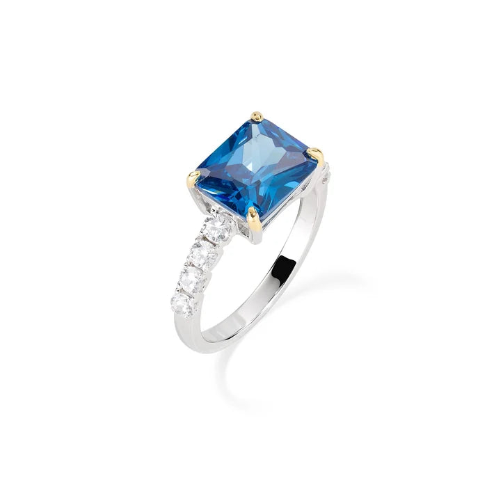 Anello Amen Cocktail Argento Zircone Blu Centrale - Misura 14