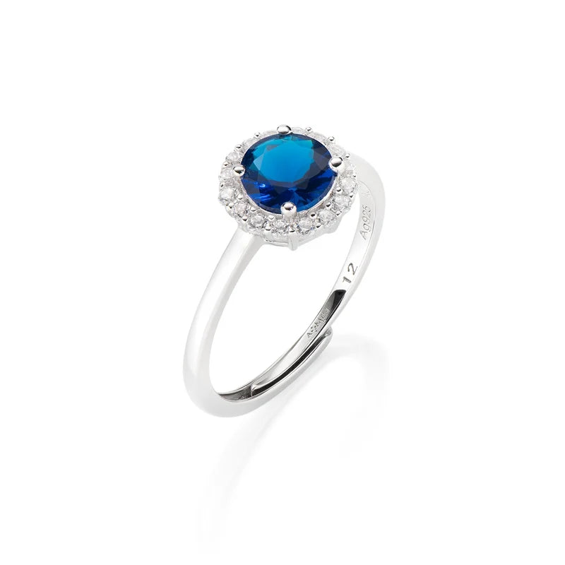 Anello Amen regolabile Diamonds Argento Zircone Tondo Blu Contornato - Misura 18-20