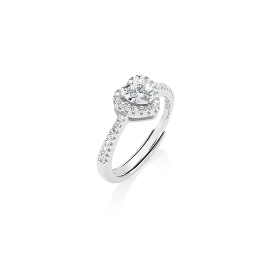 Anello Regolabile Amen Dolce Cuore Argento Con Zircone Taglio Cuore Contornato - Misura 10-14