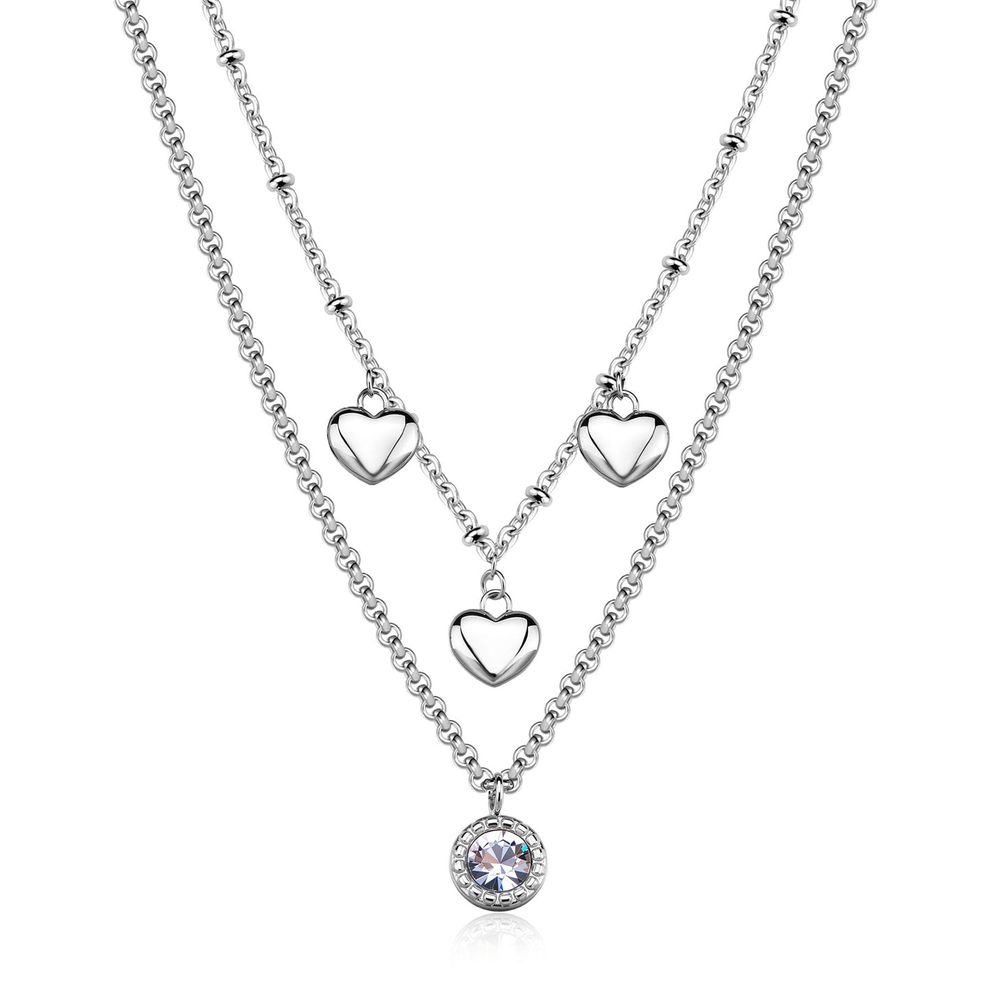 Collana Doppio Filo Sagapò Aurora Acciaio 3 Pendenti Cuore e Punto Luce