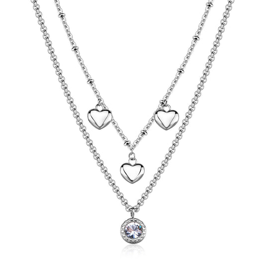 Collana Doppio Filo Sagapò Aurora Acciaio 3 Pendenti Cuore e Punto Luce