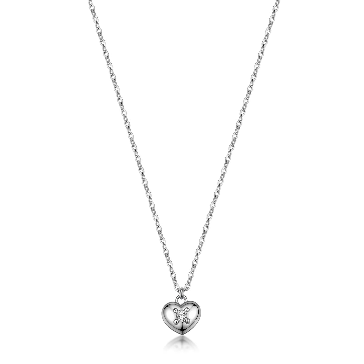 Collana Girocollo Sagapò Aurora Acciaio Maglia Forzatina Centrale Pendente Cuore E Cristallo