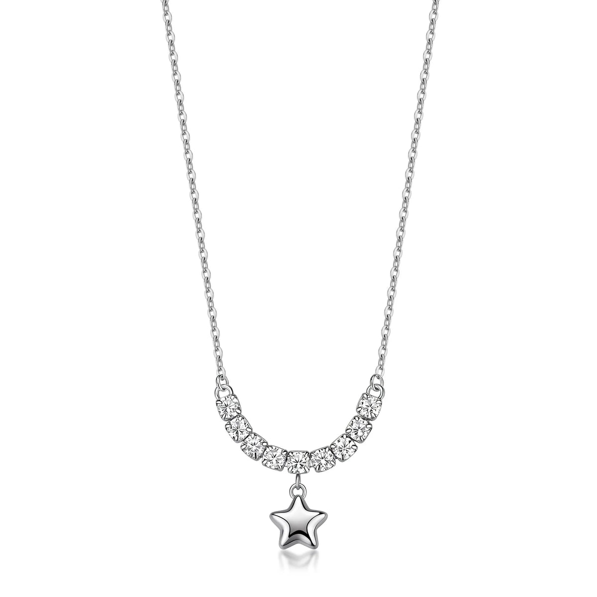 Collana Girocollo Sagapò Aurora Acciaio Maglia Forzatina Centrale Tennis Cristalli E Pendente Stella