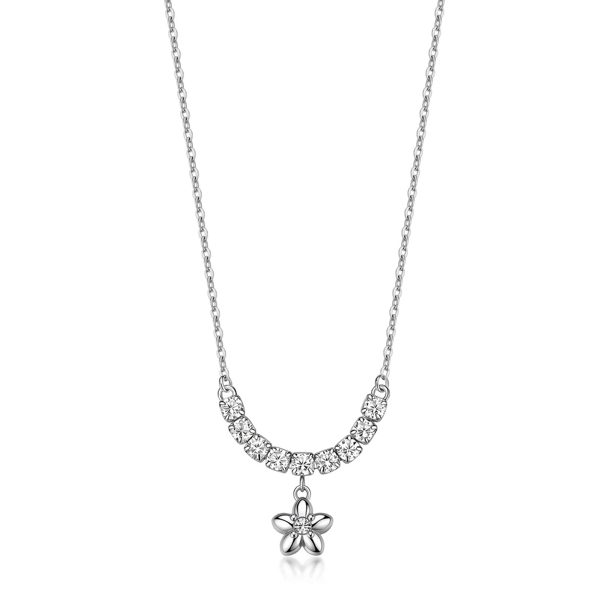 Collana Girocollo Sagapò Aurora Acciaio Maglia Forzatina Centrale Tennis E Pendente Fiore Cristallo