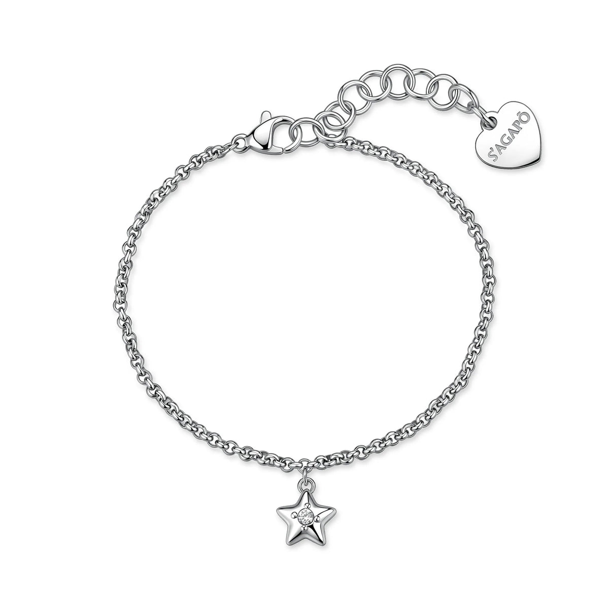 Bracciale Sagapò Aurora Acciaio Maglia Rolò Con Centrale Pendente Stella E Cristallo