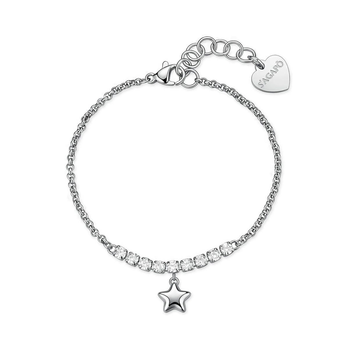 Bracciale Sagapò Aurora Acciaio Maglia Rolò Con Centrale Tennis E Pendente Stella
