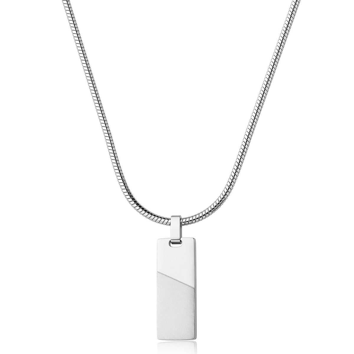 Collana Uomo Sagapò Bound Acciaio Maglia Coda Di Topo Pendente Piastrina Rettangolare Satinata/Lucida