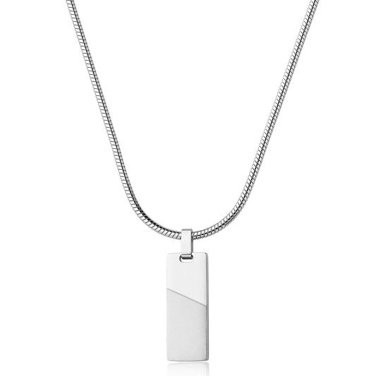 Collana Uomo Sagapò Bound Acciaio Maglia Coda Di Topo Pendente Piastrina Rettangolare Satinata/Lucida