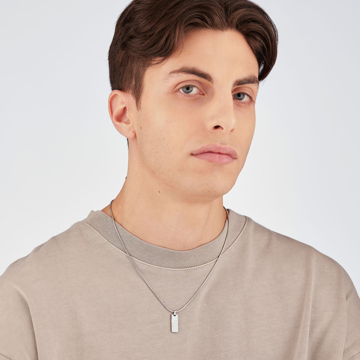Collana Uomo Sagapò Bound Acciaio Maglia Coda Di Topo Pendente Piastrina Rettangolare Satinata/Lucida