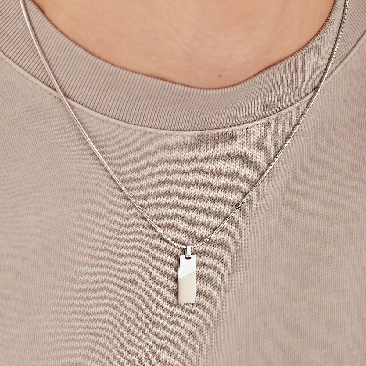 Collana Uomo Sagapò Bound Acciaio Maglia Coda Di Topo Pendente Piastrina Rettangolare Satinata/Lucida
