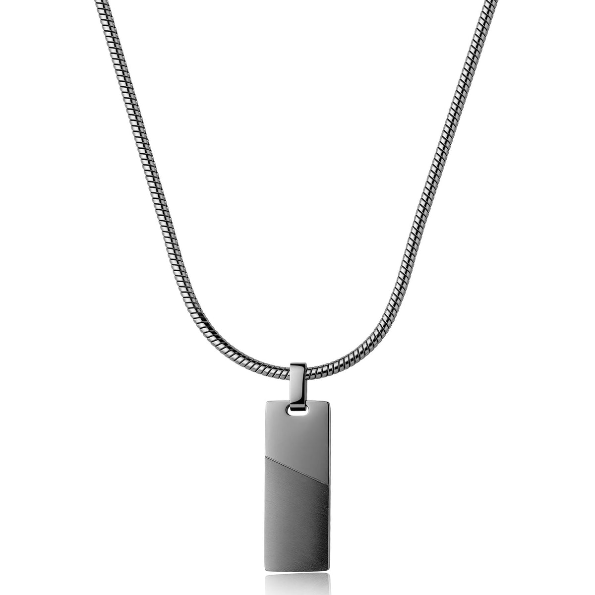 Collana Uomo Sagapò Bound Pvd Nero Maglia Coda Di Topo Pendente Piastrina Rettangolare Satinata/Lucida