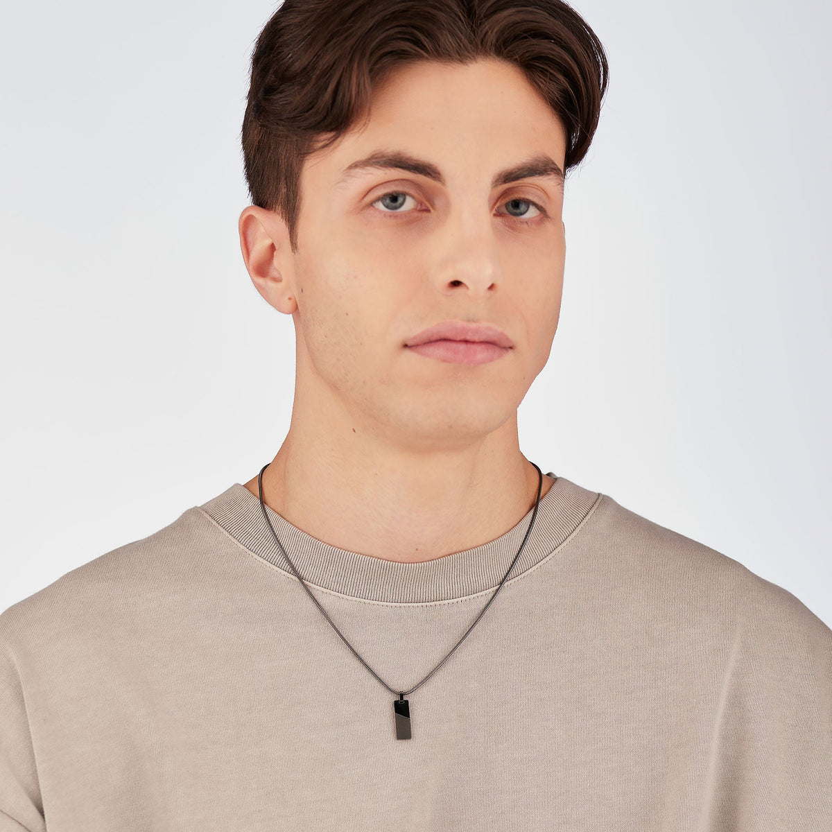 Collana Uomo Sagapò Bound Pvd Nero Maglia Coda Di Topo Pendente Piastrina Rettangolare Satinata/Lucida
