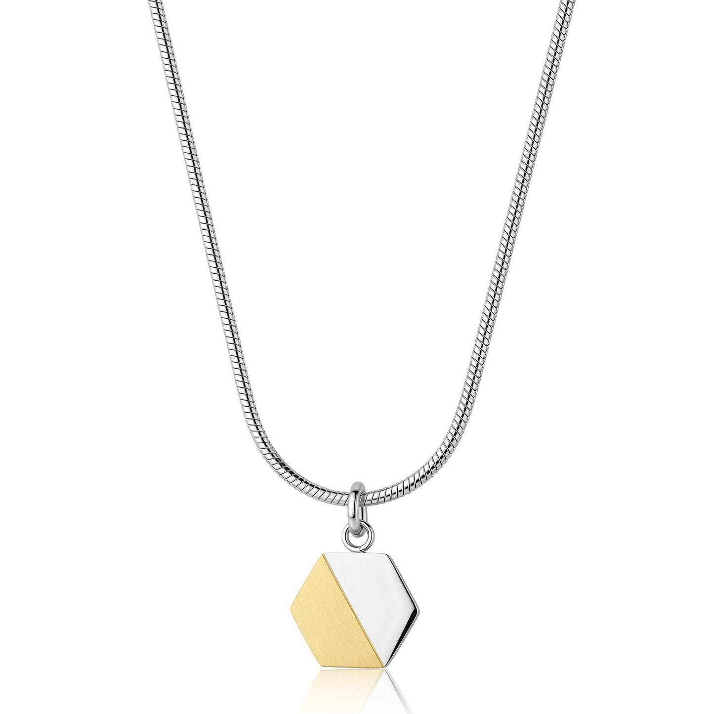 Collana Uomo Sagapò Bound Acciaio Maglia Coda Di Topo Pendente Esagonale Mix di Finiture