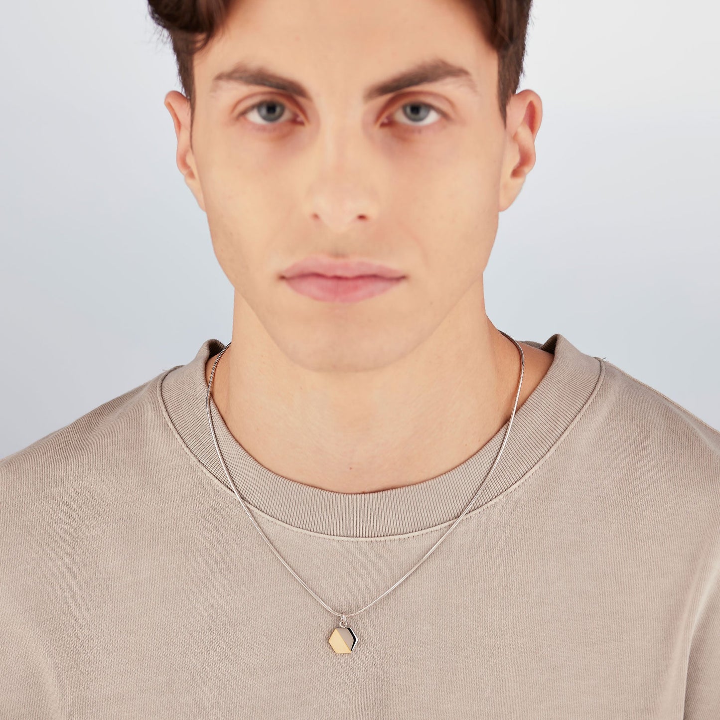 Collana Uomo Sagapò Bound Acciaio Maglia Coda Di Topo Pendente Esagonale Mix di Finiture