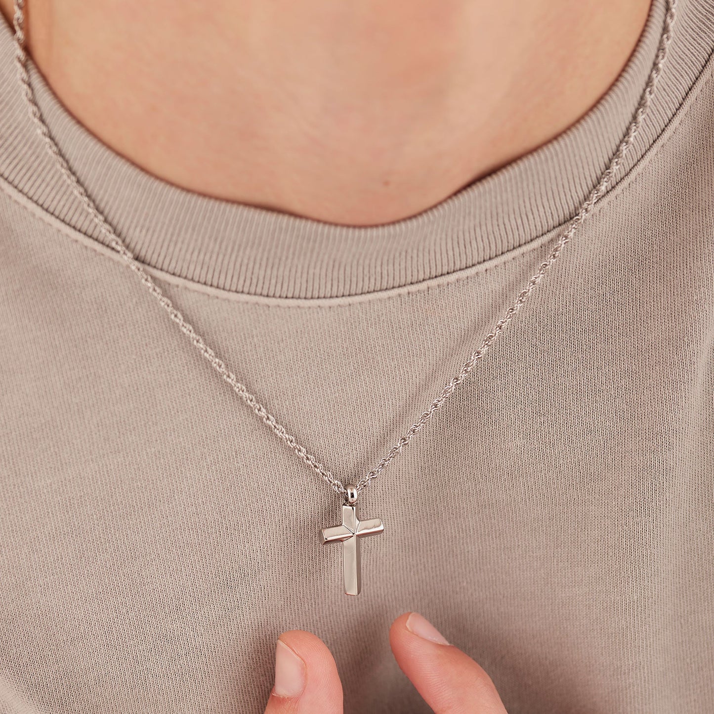 Collana Uomo Sagapò Bound Acciaio Fune Pendente Croce