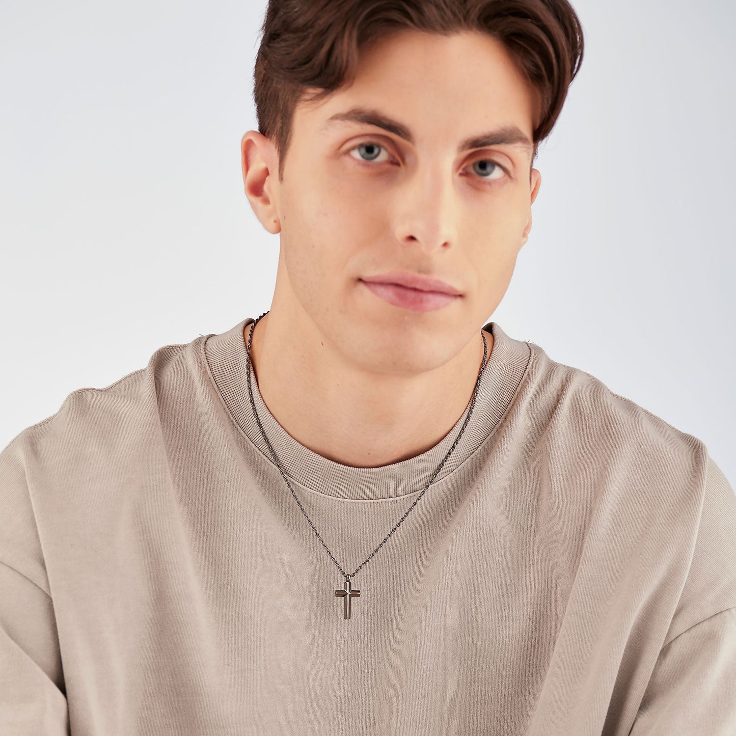 Collana Uomo Sagapò Bound Pvd Nero Fune Pendente Croce