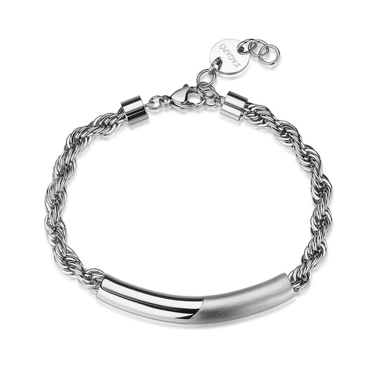 Bracciale Uomo Sagapò Bound Acciaio Maglia Fune Piastrina Tubolare Centrale Satinata/Lucida