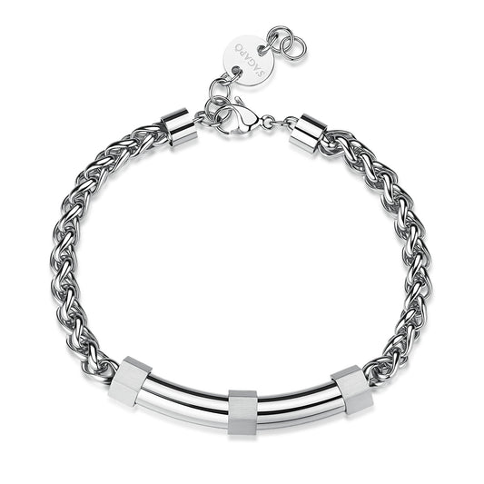 Bracciale Uomo Sagapò Bound Acciaio Maglia Spiga Piastrina Tubolare Centrale