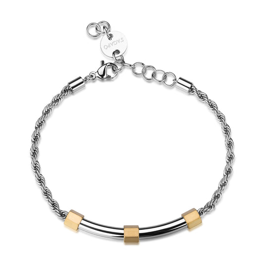 Bracciale Uomo Sagapò Bound Acciaio Maglia Fune Piastrina Tubolare Centrale ed Elementi Pvd Oro