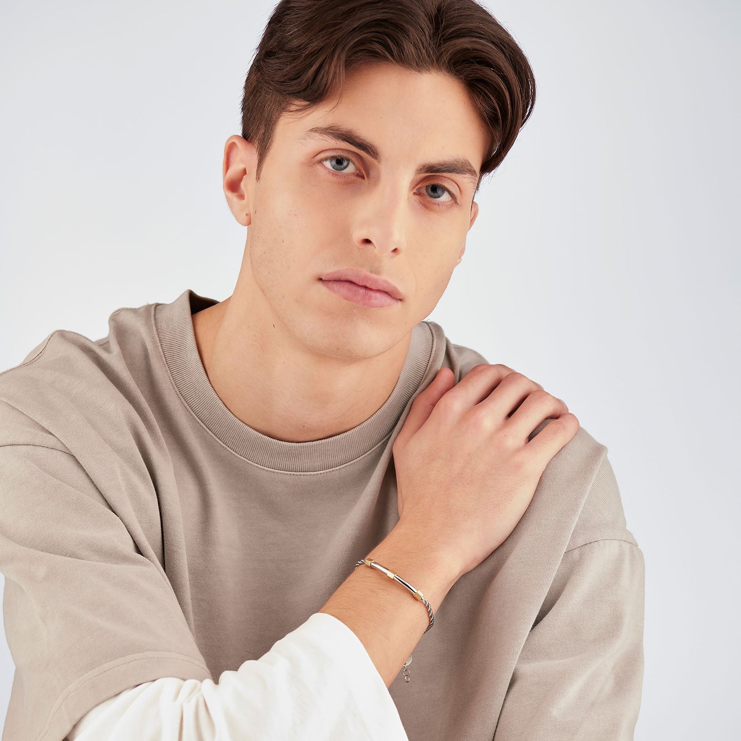 Bracciale Uomo Sagapò Bound Acciaio Maglia Fune Piastrina Tubolare Centrale ed Elementi Pvd Oro