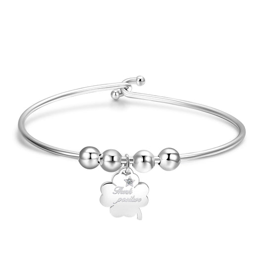 Bracciale Rigido Sagapò Be My Always In Acciaio Con Charm Quadrifoglio