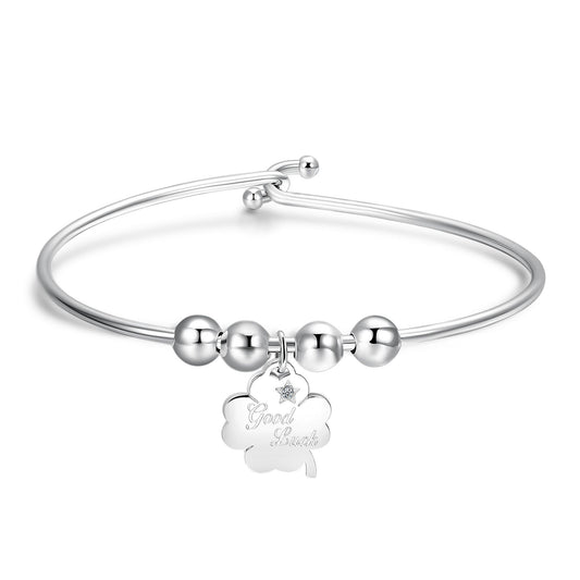 Bracciale Rigido Sagapò Be My Always In Acciaio Charm Quadrifoglio
