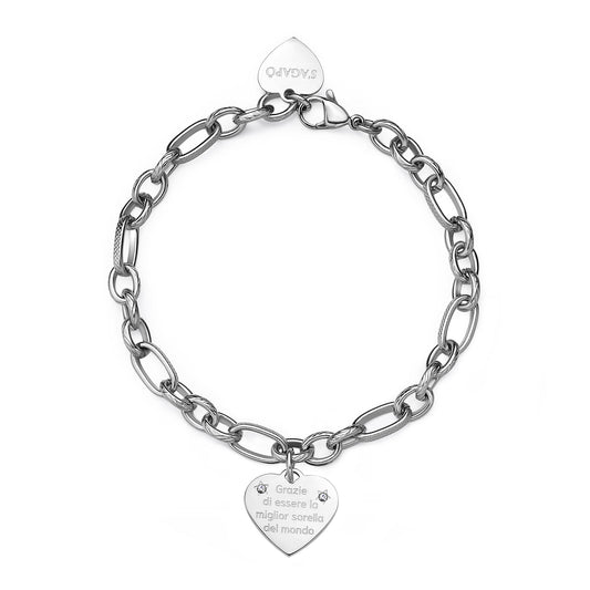 Bracciale Sagapò Be My Family In Acciaio Con Charm Cuore