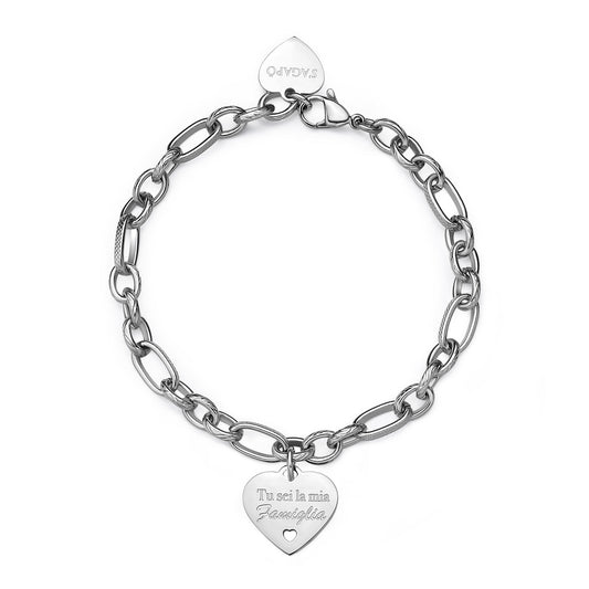 Bracciale Sagapò Be My Family In Acciaio Con Charm Cuore