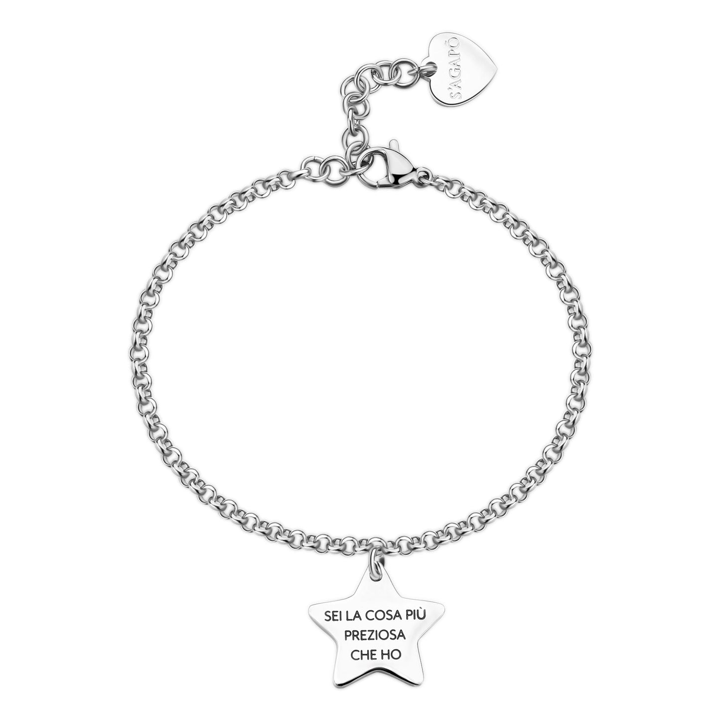 Bracciale Sagapò Be My Family Bracciale In Acciaio Maglia Rolo' Con Pendente A Forma Di Stella