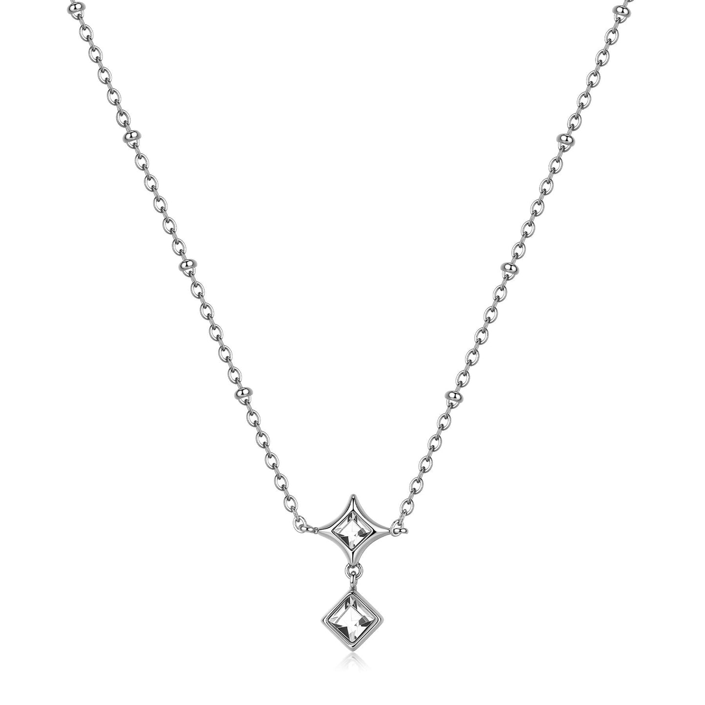 Collana Sagapò Luce Acciaio Pendente Doppio Rombo Cristalli Quadrati
