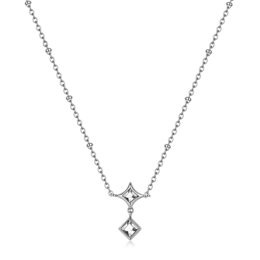 Collana Sagapò Luce Acciaio Pendente Doppio Rombo Cristalli Quadrati