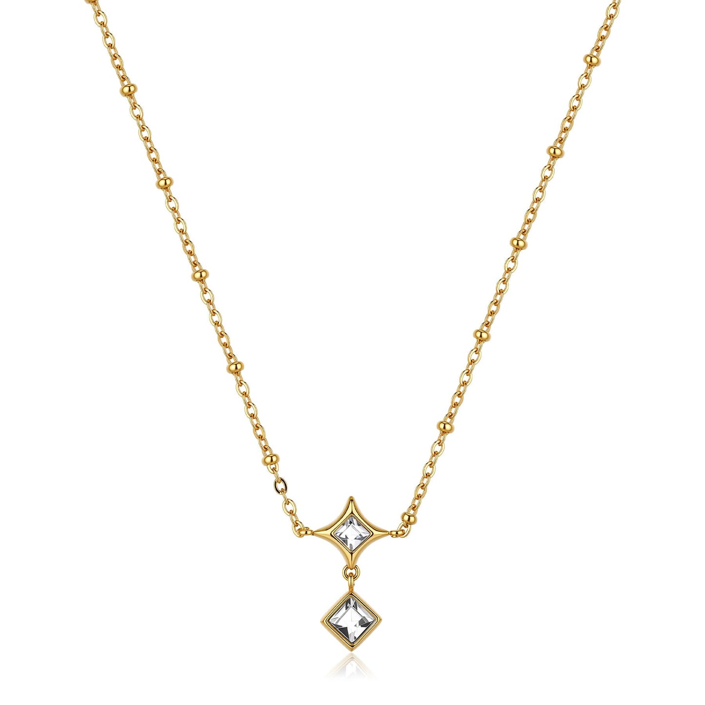 Collana Sagapò Luce Pvd Oro Pendente Doppio Rombo e Cristalli