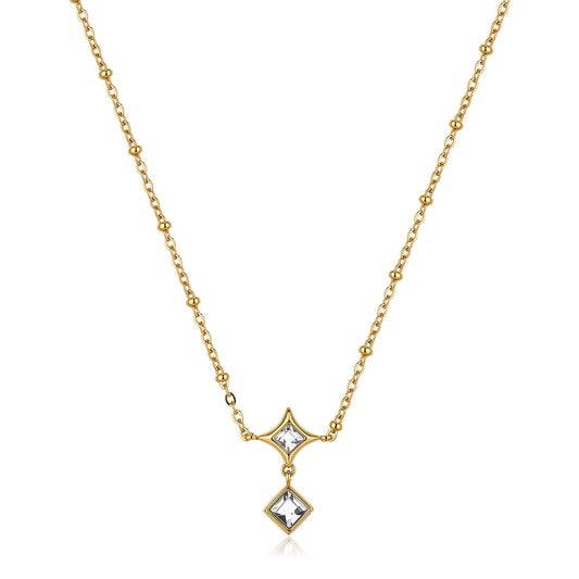 Collana Sagapò Luce Pvd Oro Pendente Doppio Rombo e Cristalli