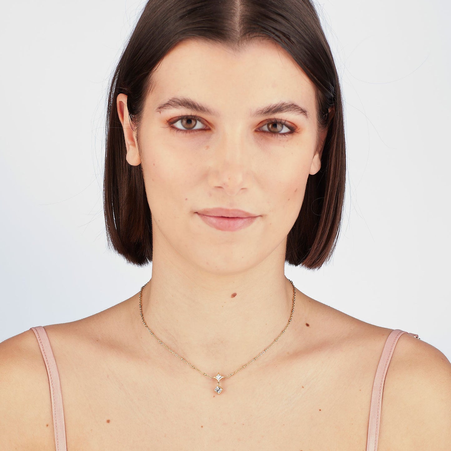 Collana Sagapò Luce Pvd Oro Pendente Doppio Rombo e Cristalli