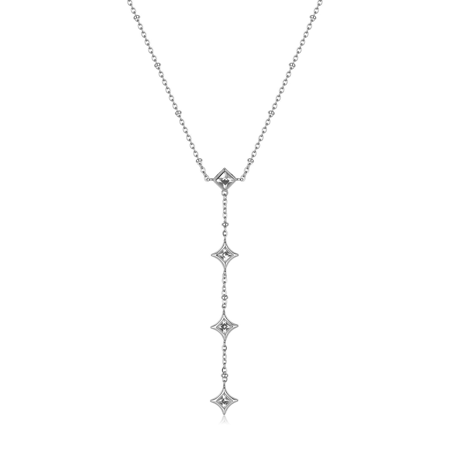 Collana Sagapò Luce Acciaio Pendente Lungo Cristalli Quadrati Taglio Rombo