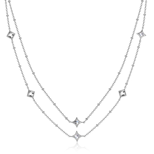 Collana 2 Fili Sagapò Luce Acciaio Cristalli Quadrati e Rombi